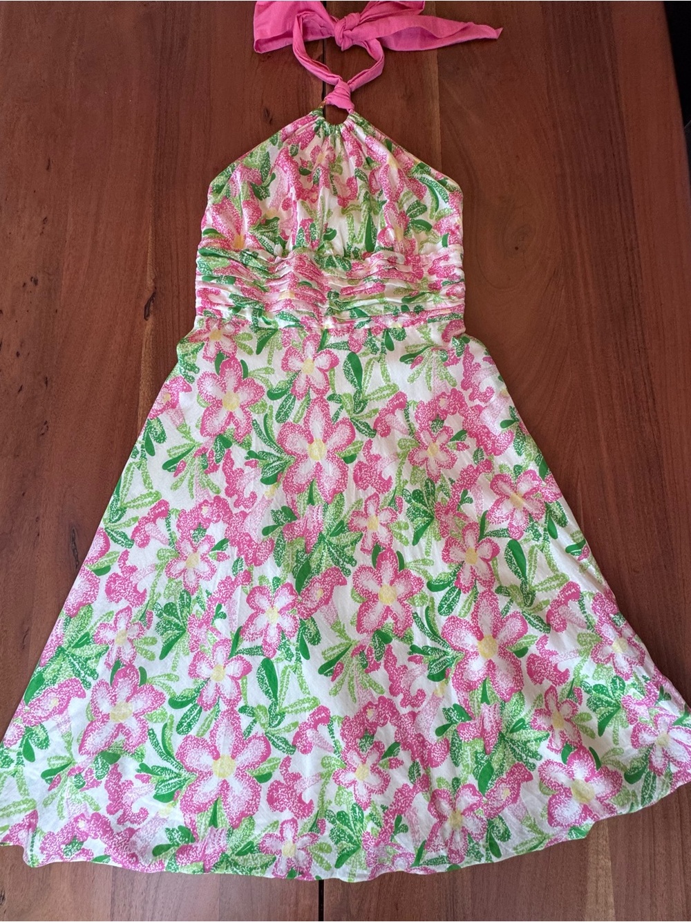 Vintage Lilly Pulitzer Laurel Silk Blend Halter Dress Tropical Floral O-Ring